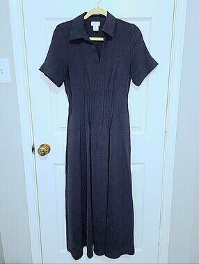 Nicole Miller New York Black Dress With Cinched Waist & Hidden Pockets